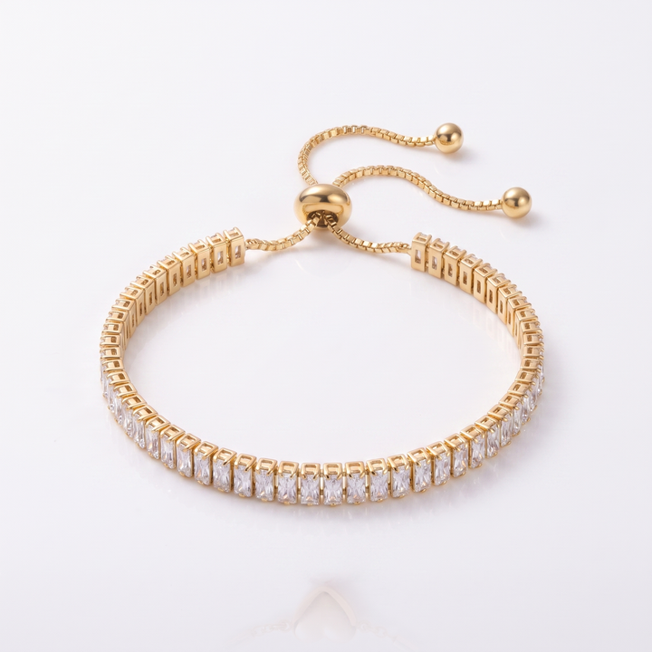 Sunoire women s tennis bracelet 4 mm 5 mm crystal cz iced cubic zirconia square tennis chain fashionable gold plated featuring pearls 05 flatlay gold baguette