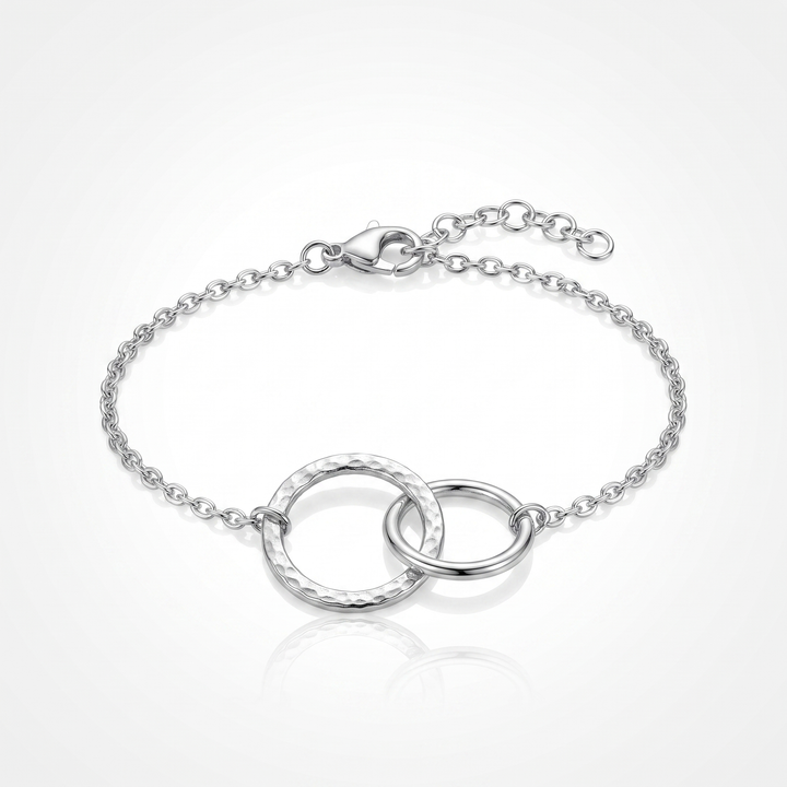 Sunoire emanco women trendy thin stainless steel bracelet minimalist chain women adjustable length bracelet dropshipping 05 flatlay silver double circle