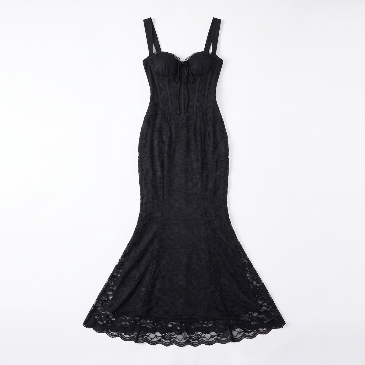 Women's Scalloped Lace Bustier Maxi Dress, flat lay