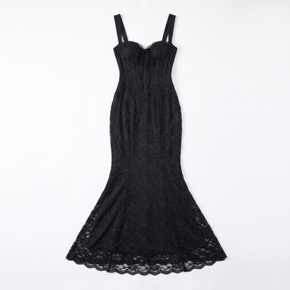 Women's Scalloped Lace Bustier Maxi Dress, flat lay