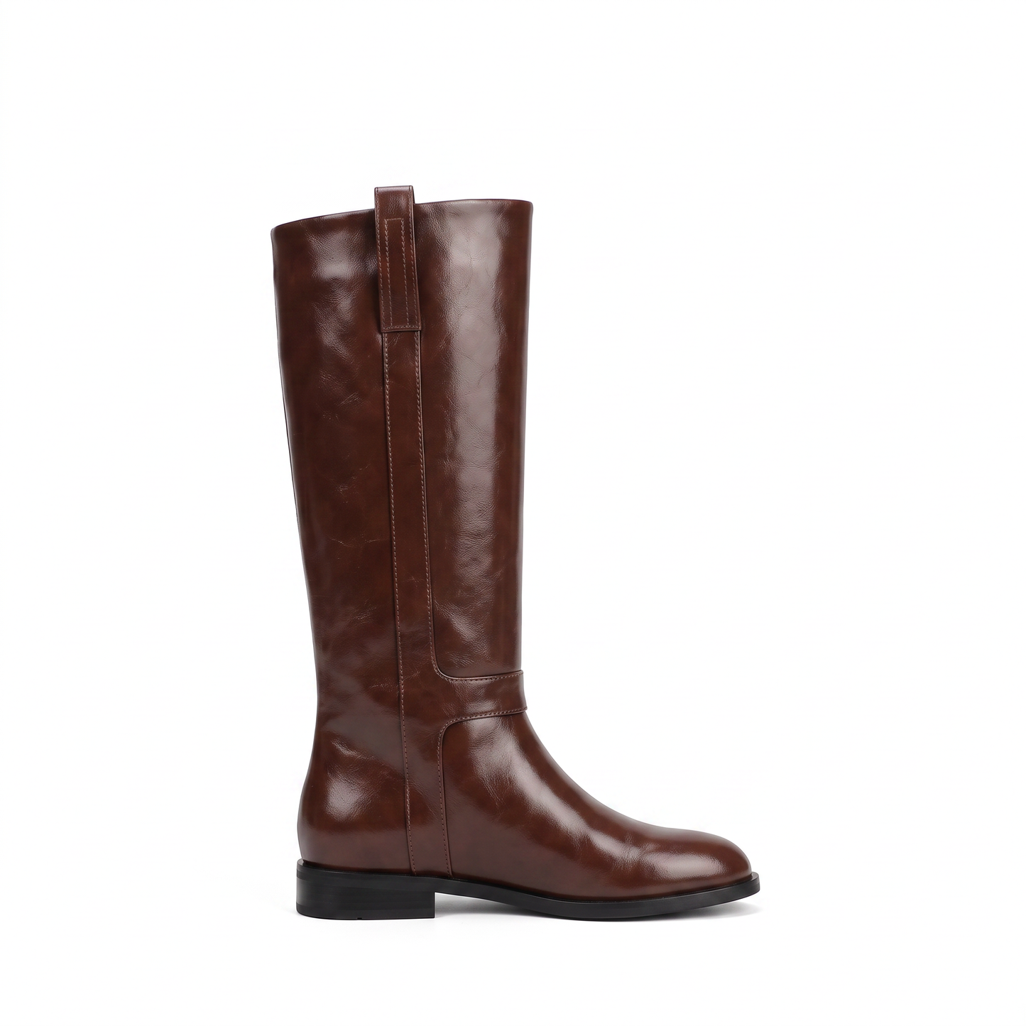 Sunoire women s elegant knee high long boots with round toe fashion mid heels slip on design for autumn winter spring parties 05 lateral profile cognac
