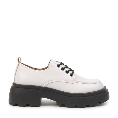 Sunoire 2023 spring and autumn new british style small leather shoes women s fashion retro thick heel lace up thick sole single shoe 05 lateral profile white