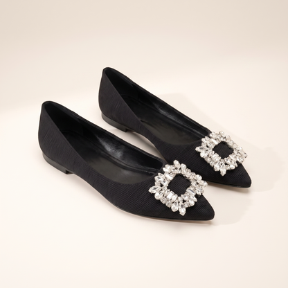 Sunoire iris black rhinestone flats 05 pair flatlay black