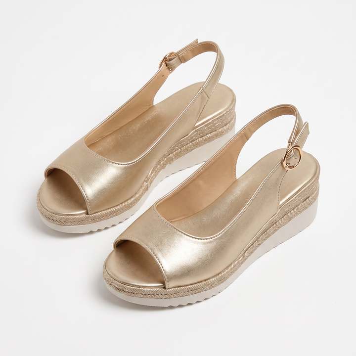 Sunoire women s softstride support sandals 05 pair flatlay gold