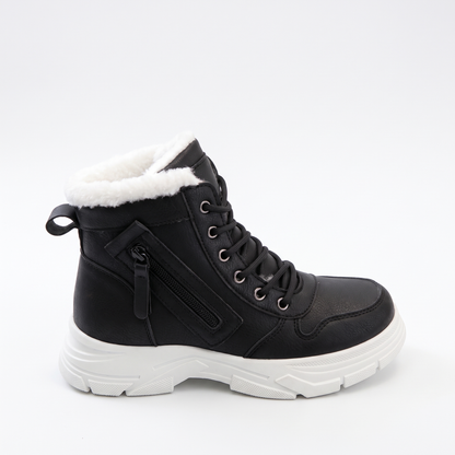 Fleece Lined Chunky Sole Snow Boots, Beige Lace Up Winter Boots, colour view