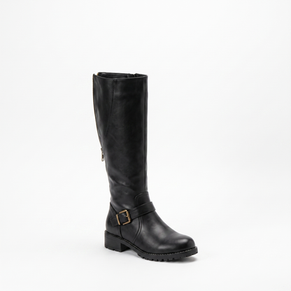 Sunoire olivia womens knee high buckle strap riding leather boots 06 colorway black