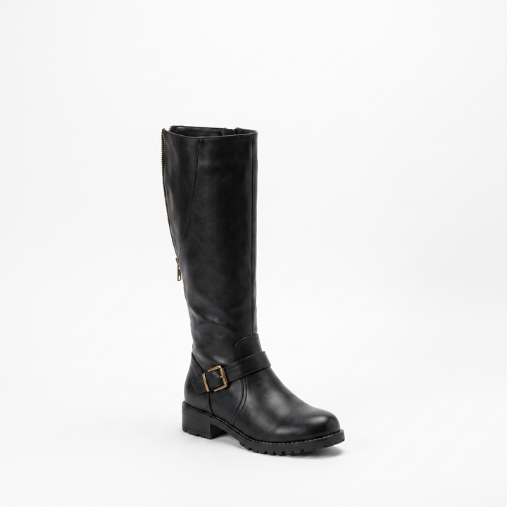 Sunoire olivia womens knee high buckle strap riding leather boots 06 colorway black