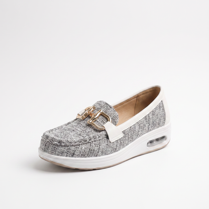 Sunoire womens gold horsebit slip on moc toe platform loafers 06 colorway gray