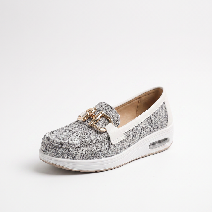 Sunoire womens gold horsebit slip on moc toe platform loafers 06 colorway gray