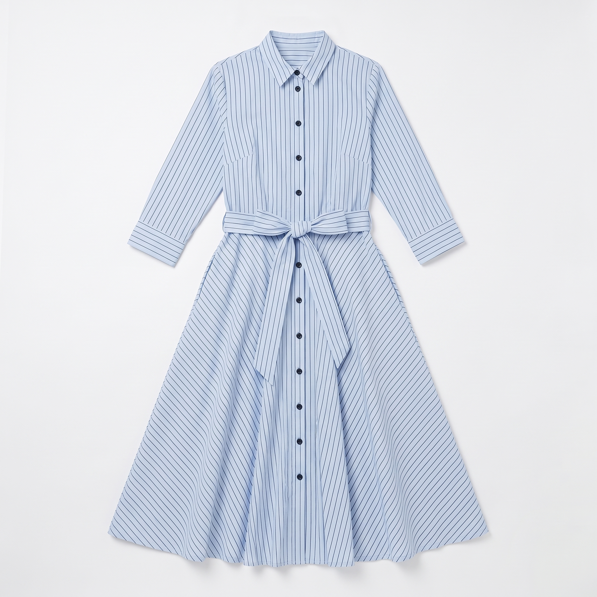 Women's Striped Belted Shirt Midi Dress, flat lay