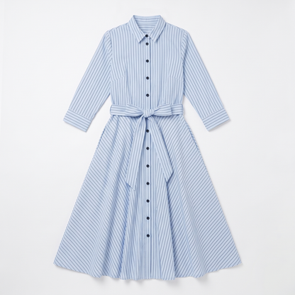 Women's Striped Belted Shirt Midi Dress, flat lay