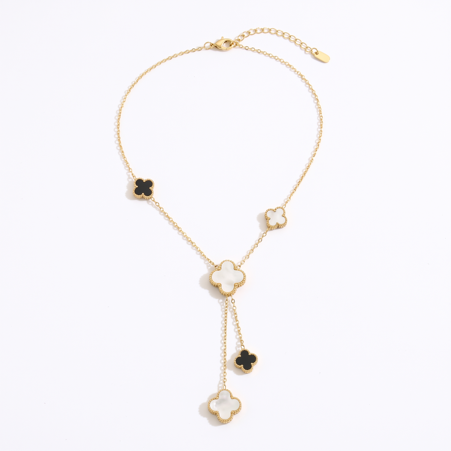 Sunoire premium 316l stainless steel four leaf clover jewelry set trendy women s gift 06 flatlay black and white clover