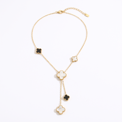 Sunoire premium 316l stainless steel four leaf clover jewelry set trendy women s gift 06 flatlay black and white clover