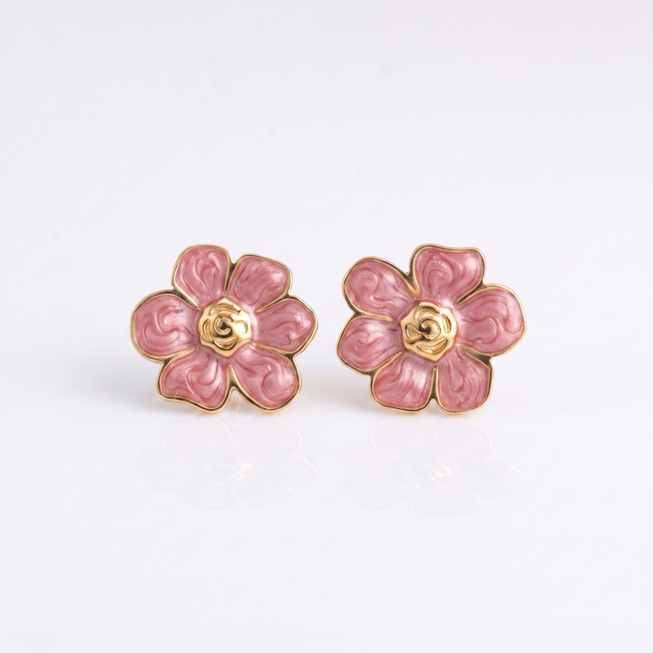 Chessa White Floral Earrings — Pink