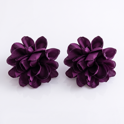 Sunoire exaggerated design big fabric flower earrings for women fashion niche artistic style simulation flower statement earrings 06 flatlay purple