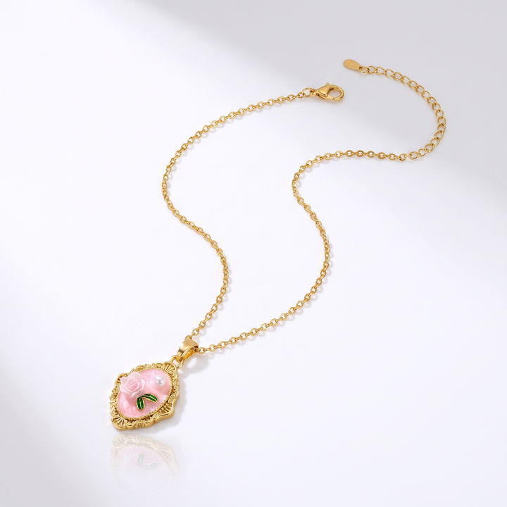 Lara Gold Pearl Necklace — Rose Pink