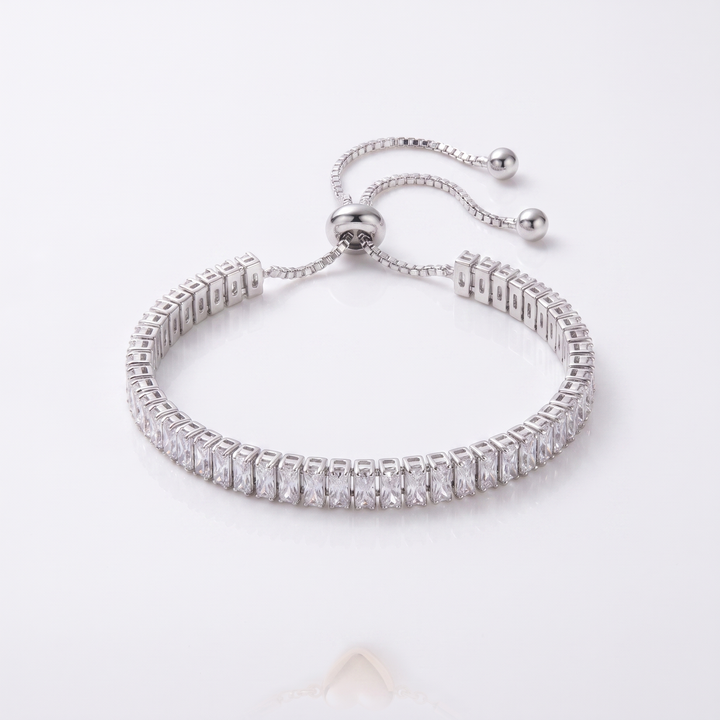 Sunoire women s tennis bracelet 4 mm 5 mm crystal cz iced cubic zirconia square tennis chain fashionable gold plated featuring pearls 06 flatlay silver baguette