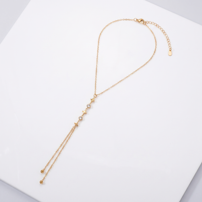 Sunoire fashion zircon stainless steel gold plated women s luxury heart moon pendant sweater necklace 06 flatlay star tassel