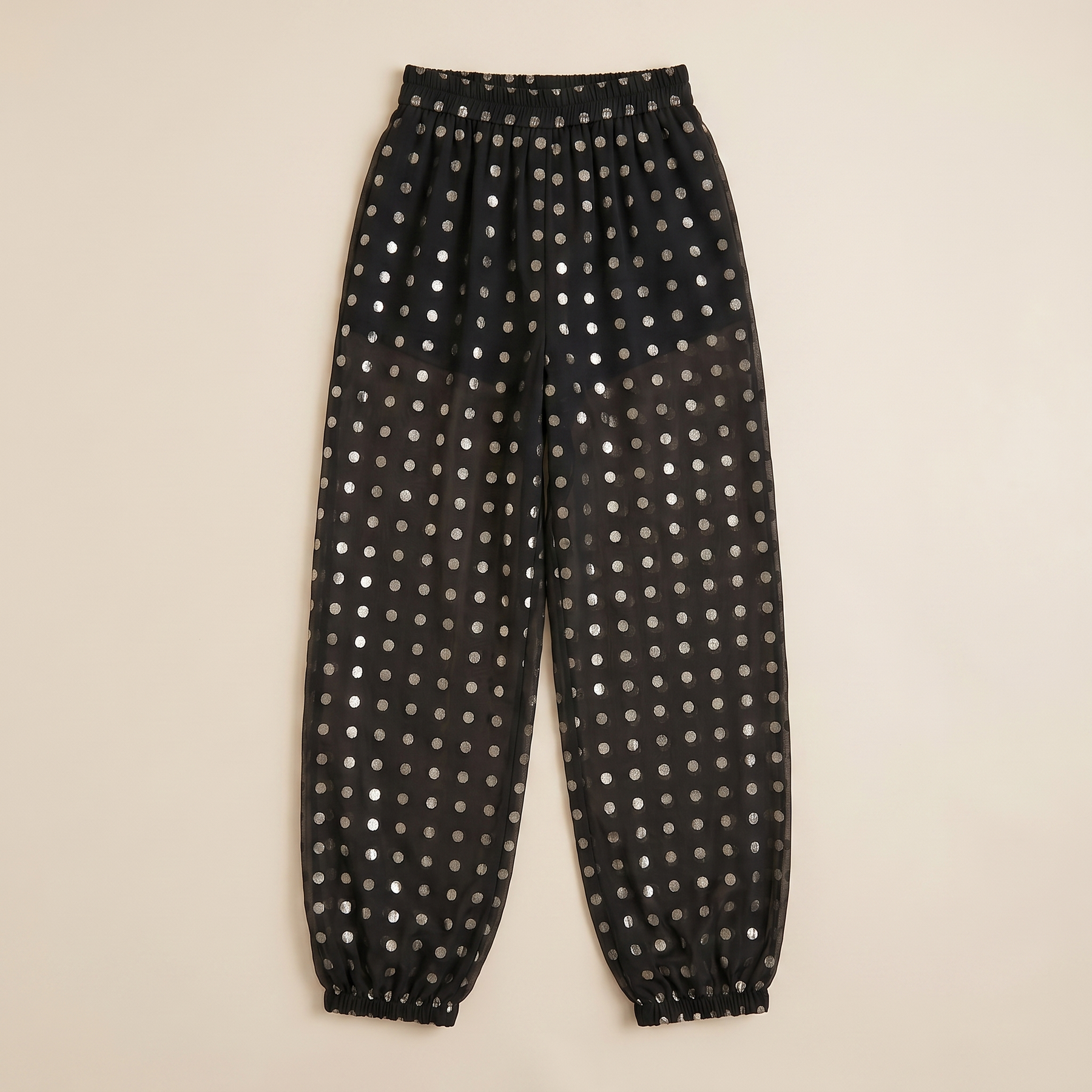 Sunoire chicme womens polka dot sheer lantern pants high waist loose fit harem pants vintage see through trousers with lining 06 garment flatlay
