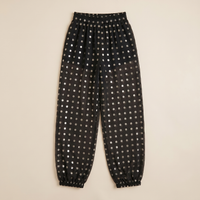 Sunoire chicme womens polka dot sheer lantern pants high waist loose fit harem pants vintage see through trousers with lining 06 garment flatlay