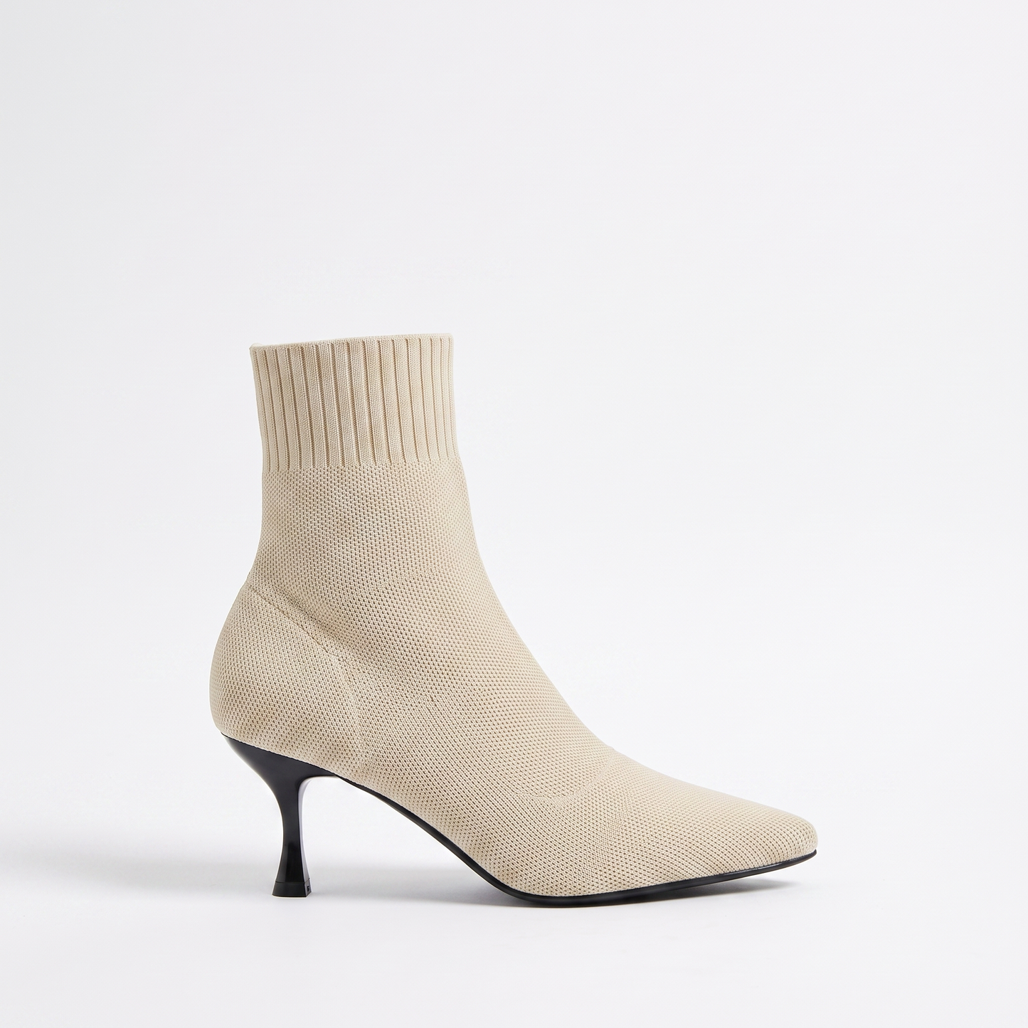 Sunoire knit stiletto ankle boots 06 lateral profile beige