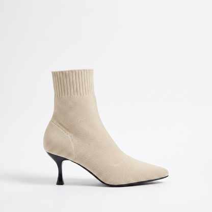Sunoire knit stiletto ankle boots 06 lateral profile beige