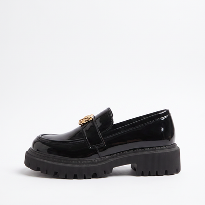 Sunoire leopard charm patent platform loafers 06 lateral profile black