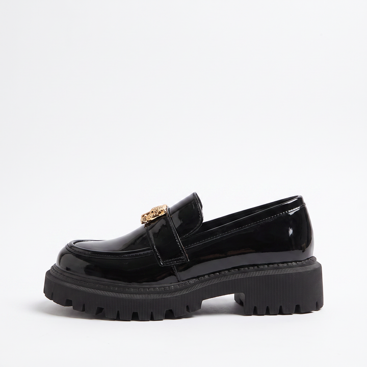 Sunoire leopard charm patent platform loafers 06 lateral profile black