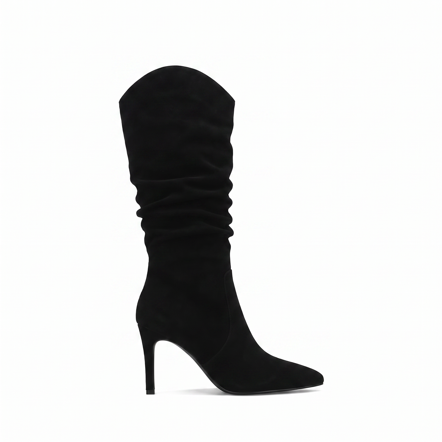 Sunoire stiletto knee high tassel boot women elegant pointed toe slip on closure 9cm heel spring autumn winter fashion denim loose light 06 lateral profile black