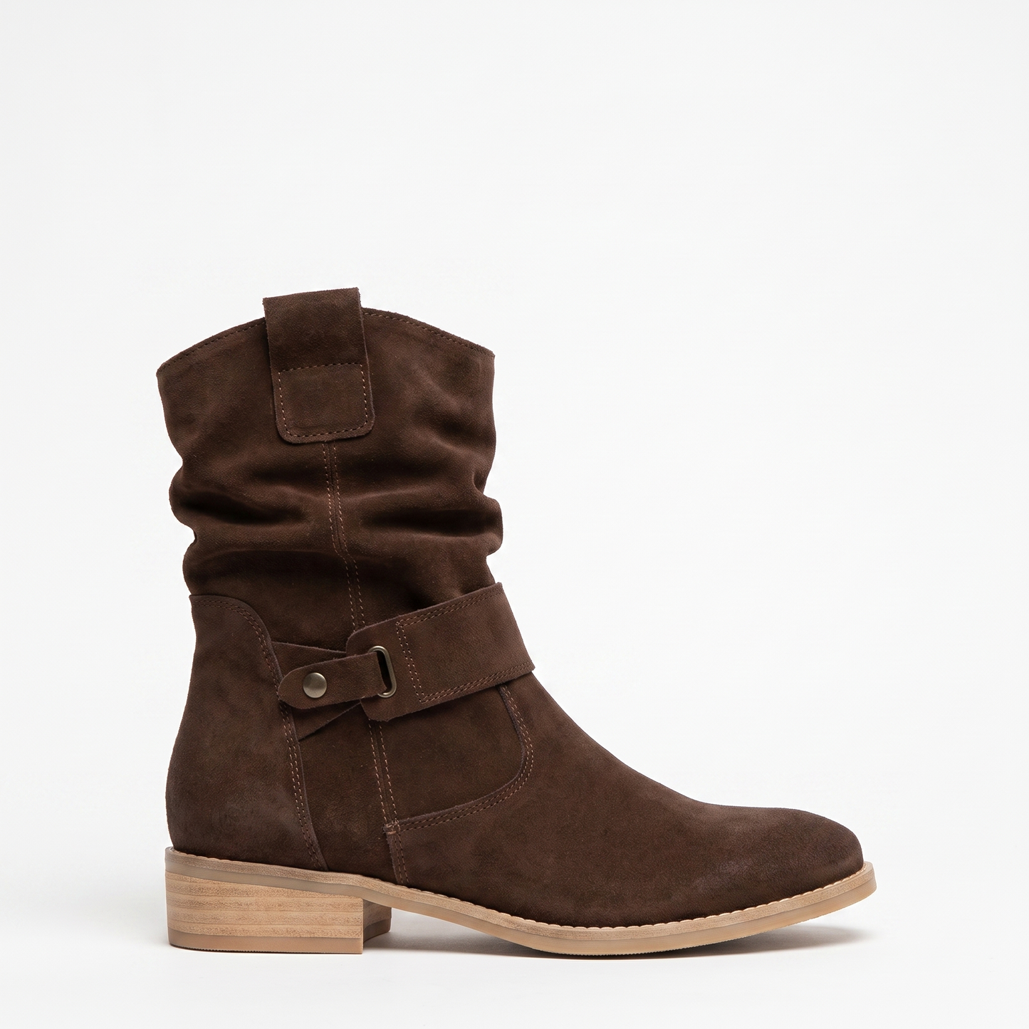 Sunoire slouchy suede boho ankle boots 06 lateral profile dark brown