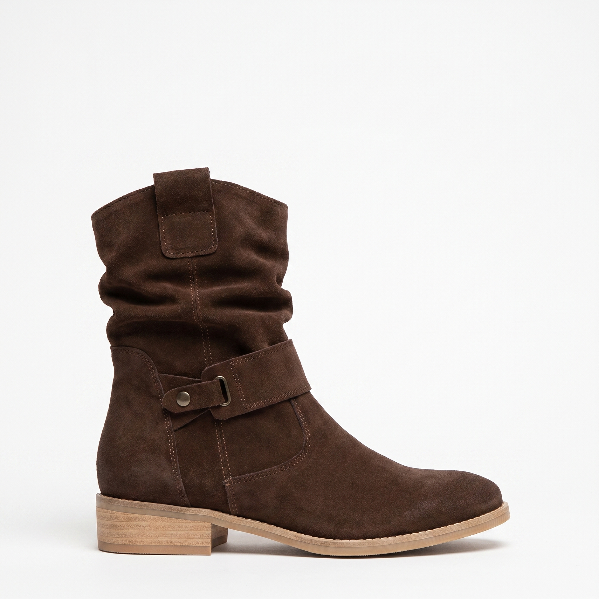 Sunoire slouchy suede boho ankle boots 06 lateral profile dark brown