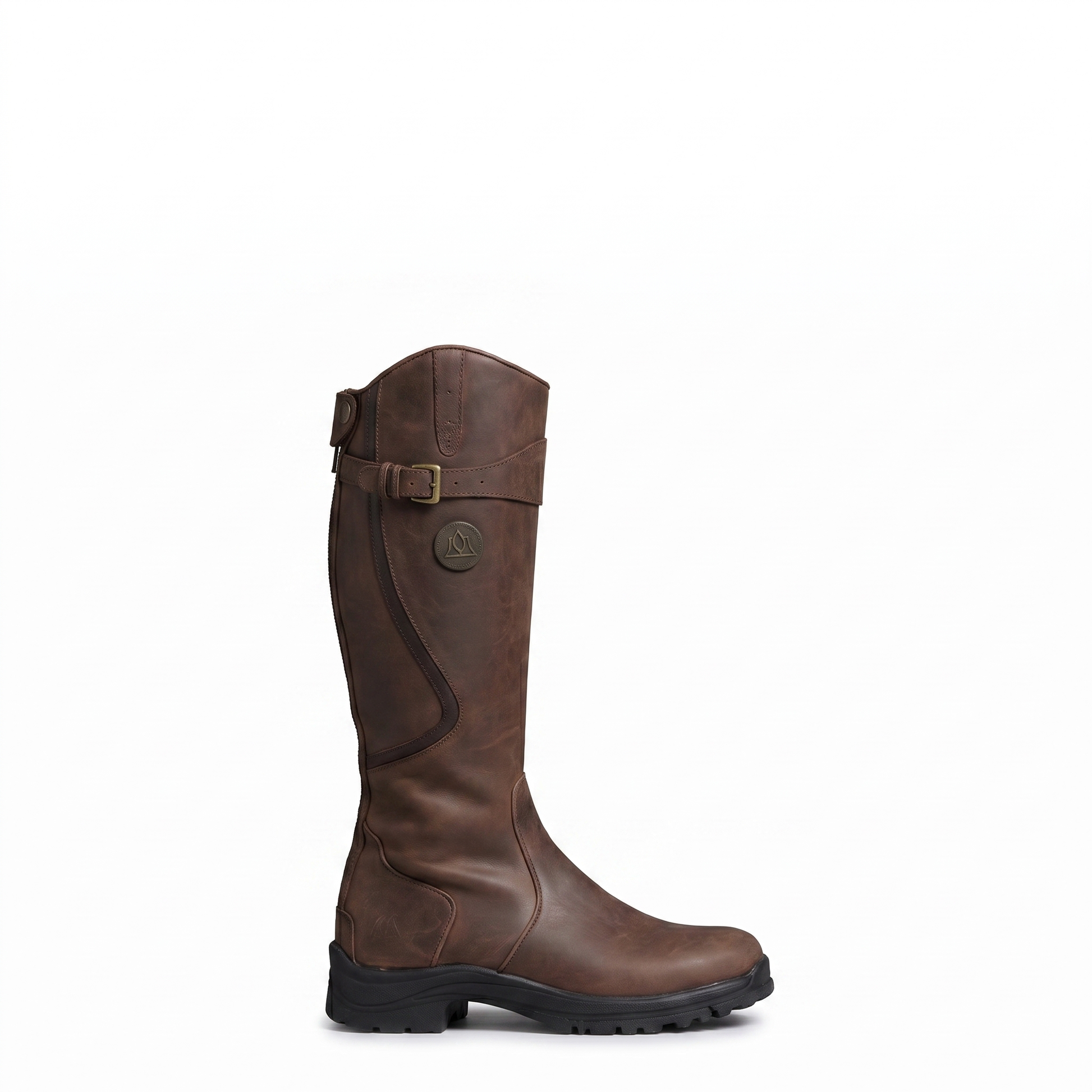 Sunoire helena orthopaedic riding leather boots with buckle strap and full length zip 06 lateral profile dark brown