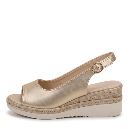 Sunoire women s softstride support sandals 06 lateral profile gold