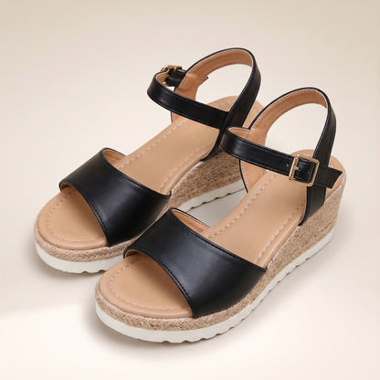 Sunoire adjustable wedge sandals 06 pair flatlay black
