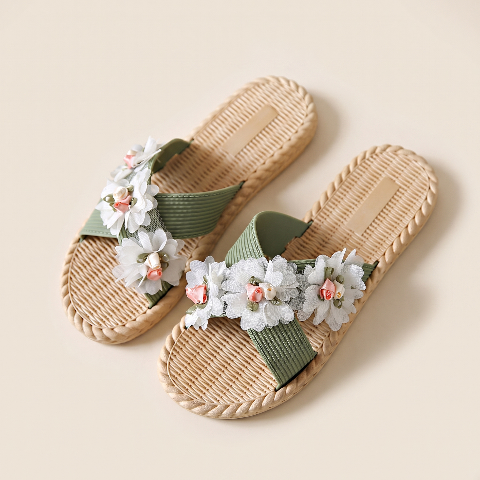 Sunoire melany green floral sandals 06 pair flatlay green