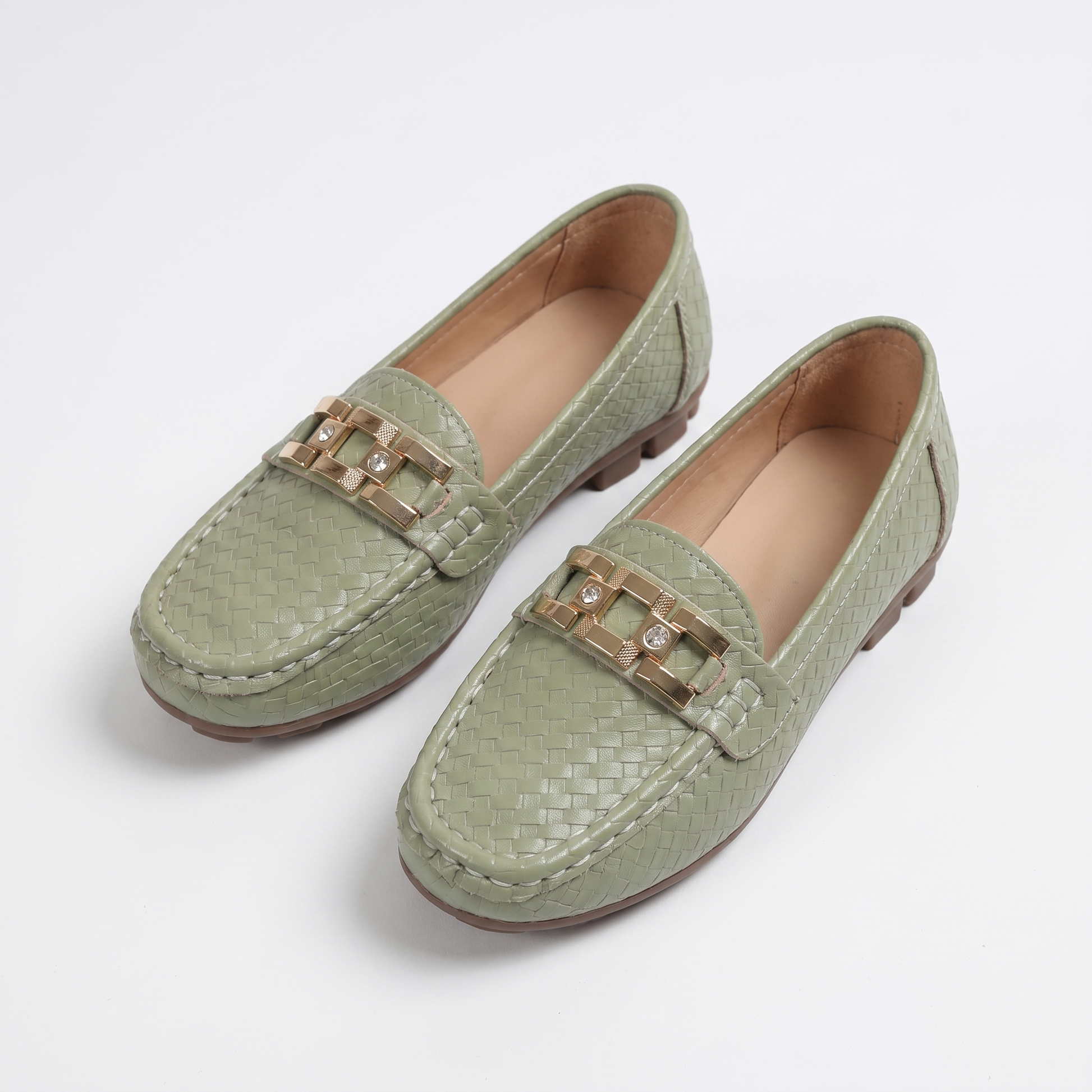 Sunoire womens loafers with textured upper for everyday wear 06 pair flatlay green