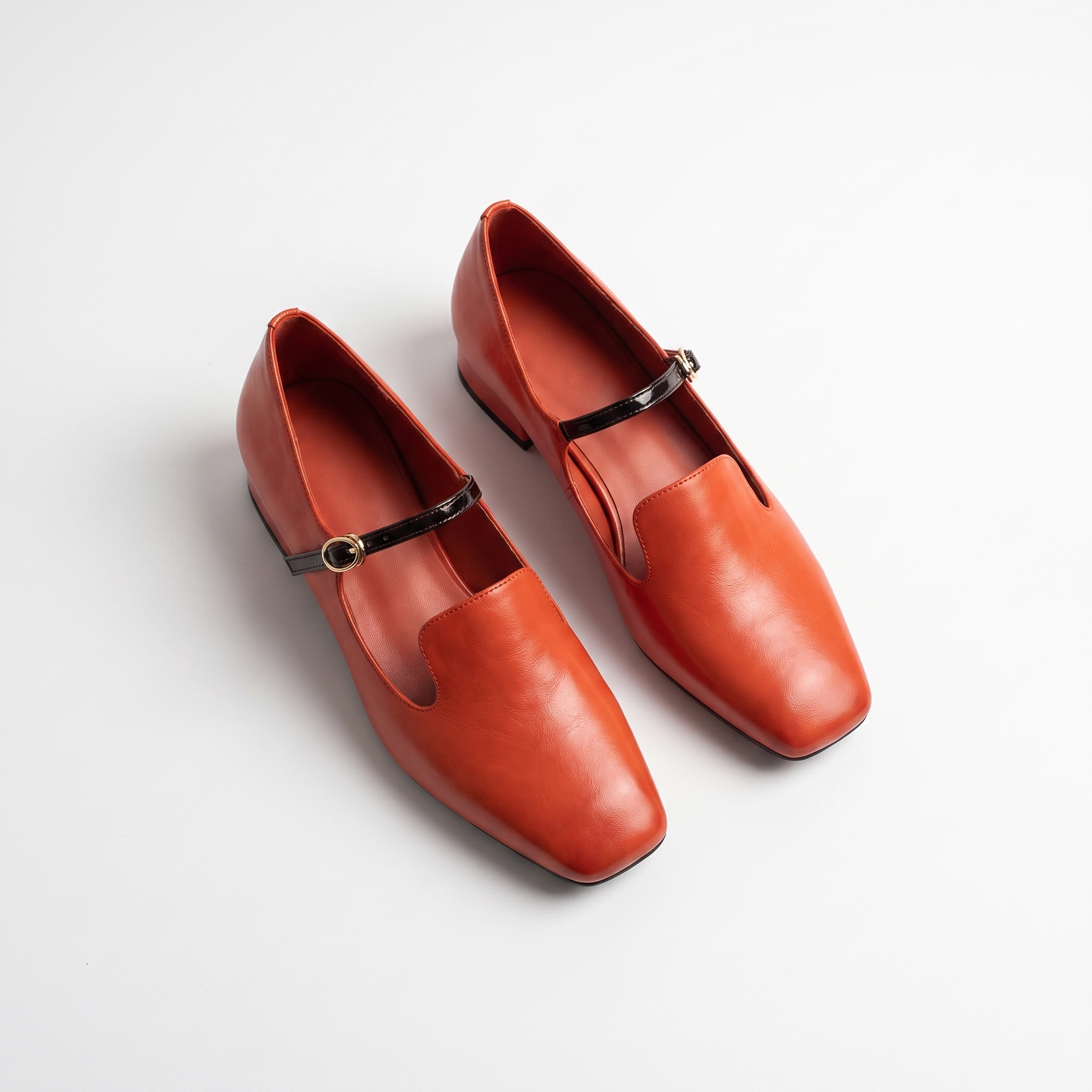 Sunoire wholesale dark green pu mary jane heels loafers women square toe mixed color block heel office pumps 06 pair flatlay red orange