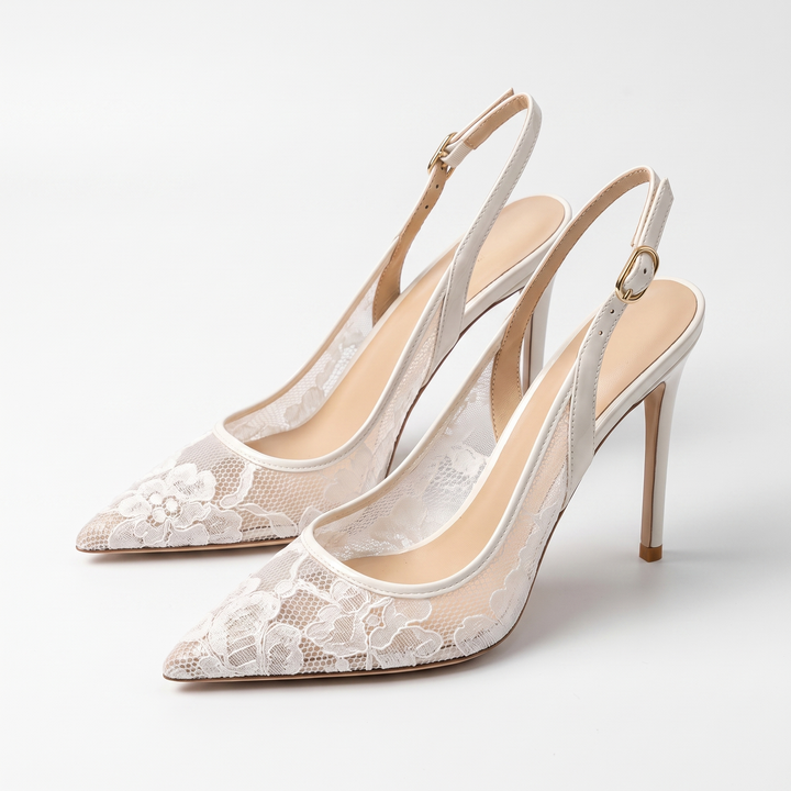 Sunoire summer lace breathable back strap stiletto sandals large size high heels women 06 pair flatlay white