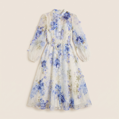 Sofia Blue Floral Print Maxi Dress garment flatlay