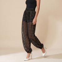Sunoire chicme womens polka dot sheer lantern pants high waist loose fit harem pants vintage see through trousers with lining 07 bottom alt crop 2