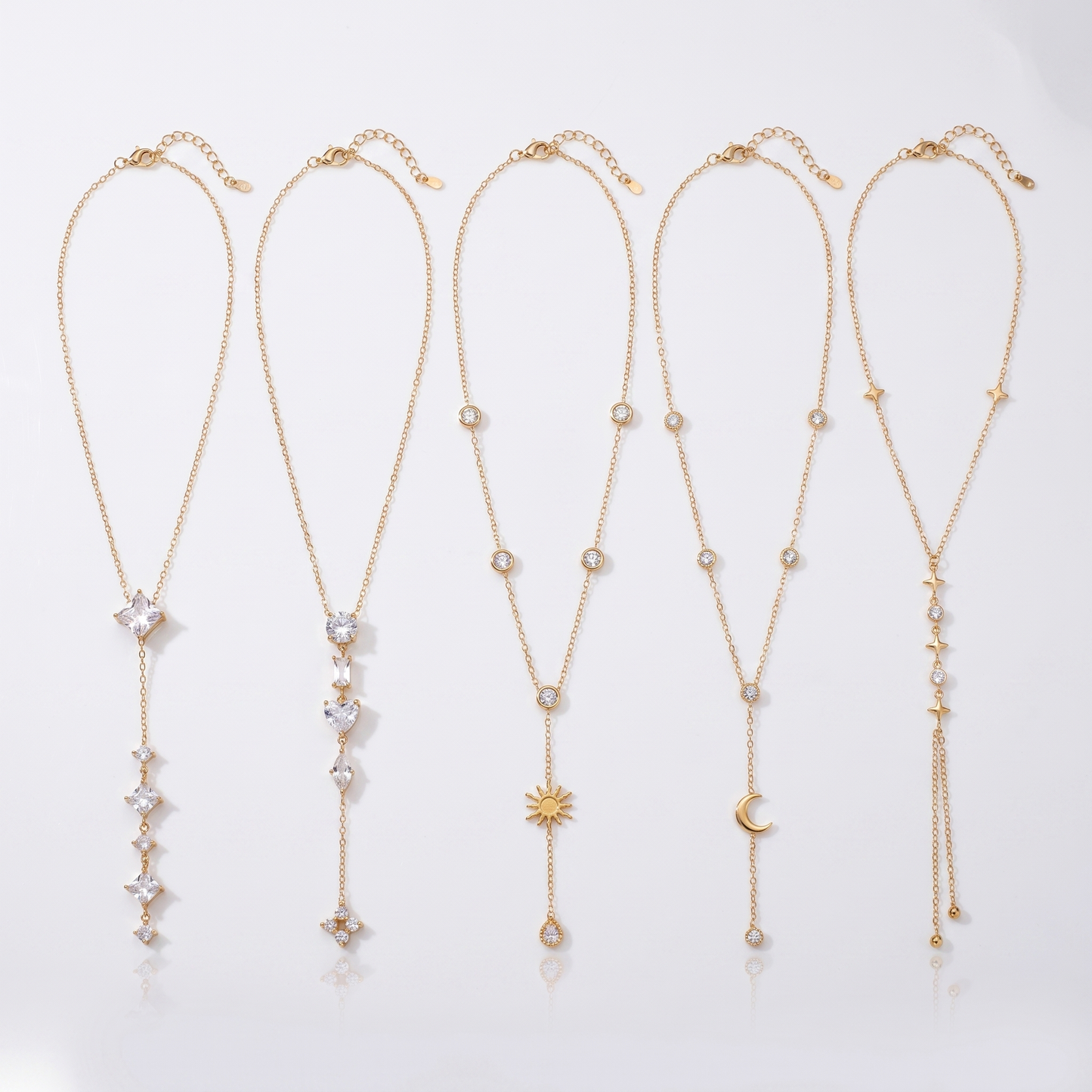 Sunoire fashion zircon stainless steel gold plated women s luxury heart moon pendant sweater necklace 07 collection all styles