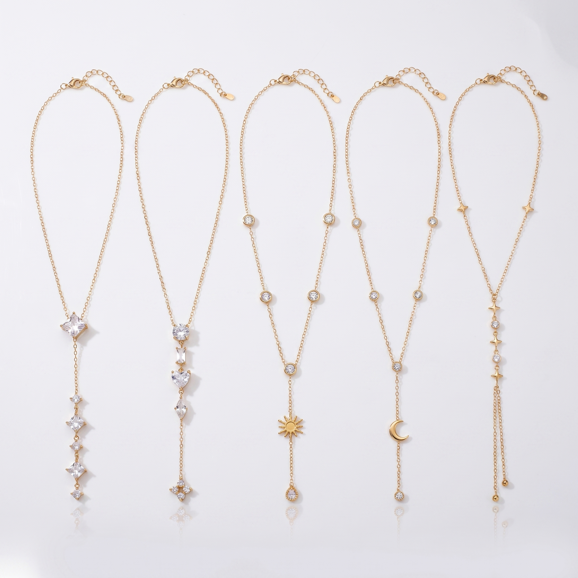 Sunoire fashion zircon stainless steel gold plated women s luxury heart moon pendant sweater necklace 07 collection all styles
