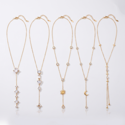 Sunoire fashion zircon stainless steel gold plated women s luxury heart moon pendant sweater necklace 07 collection all styles