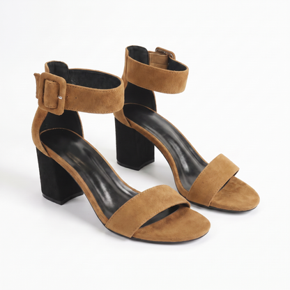 Sunoire 2026 new elegant women s sandals chunky block heel ankle strap suede summer dress shoes custom oem odm manufacturer 07 colorway camel