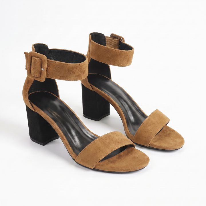 Sunoire 2026 new elegant women s sandals chunky block heel ankle strap suede summer dress shoes custom oem odm manufacturer 07 colorway camel