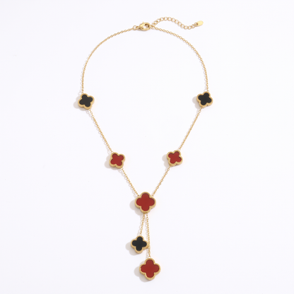 Sunoire premium 316l stainless steel four leaf clover jewelry set trendy women s gift 07 flatlay black and red clover