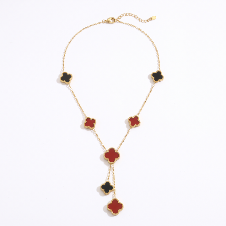 Valentina Gold Necklace — Black and Red Clover