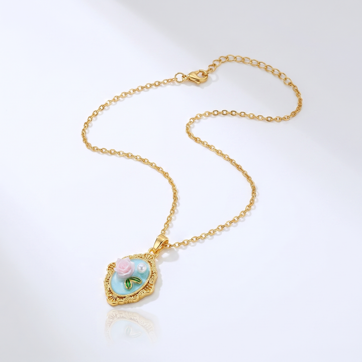Lara Gold Pearl Necklace — Rose Blue