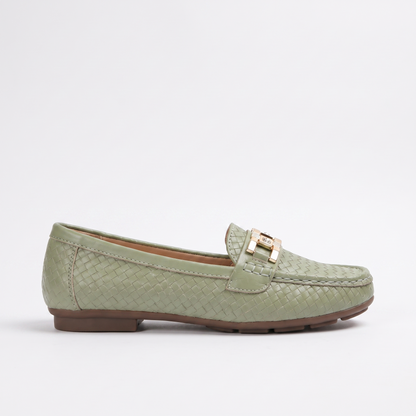 Sunoire womens loafers with textured upper for everyday wear 07 lateral profile green