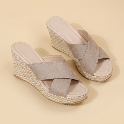 Sunoire crossover espadrille wedges 07 pair flatlay beige